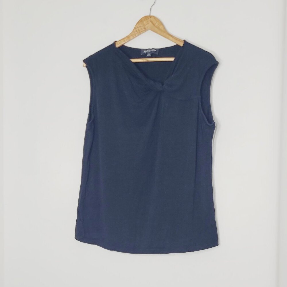 Jones New York Black Gathered Neck Detail Sleeveless Slim Business Casual Top XL
